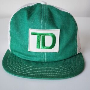 Vintage TD Bank Trucker Hat Mesh Patch‎ Cap Snapback 80s Toronto Dominion Green